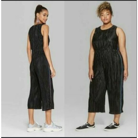 Wild Fable Women’s Black Sleeveless Cropped Bodre  Jumpsuit Size Medium EUC - Picture 1 of 10